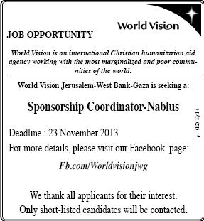 World Vision: Sponsorship Coordinator- Nablus